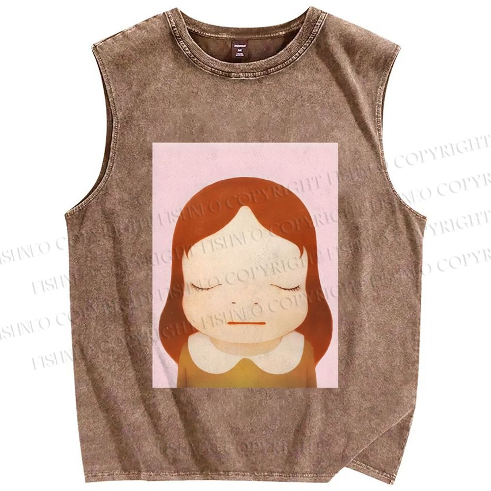 Unisex Yoshitomo Nara Girl Printed Washed Tank Top
