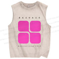 Unisex Bauhaus Geometric Cubes Printed Washed Tank Top