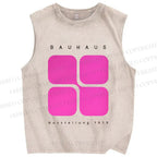 Unisex Bauhaus Geometric Cubes Printed Washed Tank Top