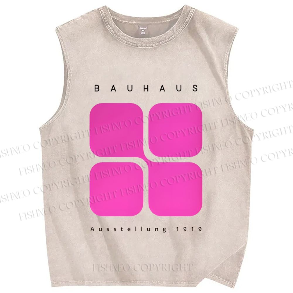 Unisex Bauhaus Geometric Cubes Printed Washed Tank Top