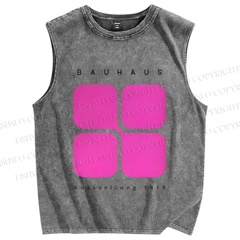Unisex Bauhaus Geometric Cubes Printed Washed Tank Top