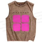 Unisex Bauhaus Geometric Cubes Printed Washed Tank Top