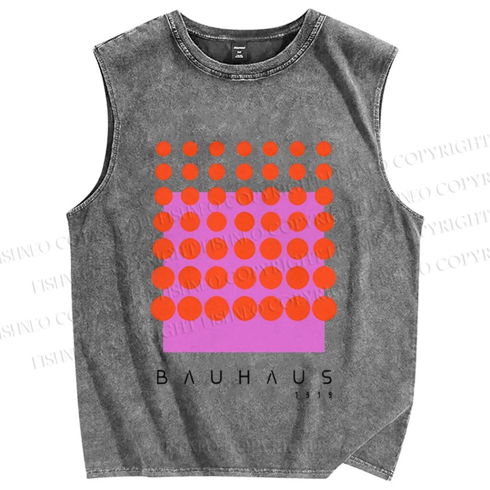Unisex Bauhaus Geometric Circle Printed Washed Tank Top