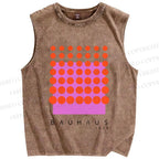 Unisex Bauhaus Geometric Circle Printed Washed Tank Top