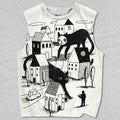 Unisex Giant Cat Village Printed Tank Top