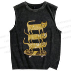 Unisex Scooter Cat Printed Washed Tank Top