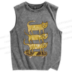 Unisex Scooter Cat Printed Washed Tank Top