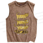 Unisex Scooter Cat Printed Washed Tank Top