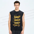 Unisex Scooter Cat Printed Washed Tank Top