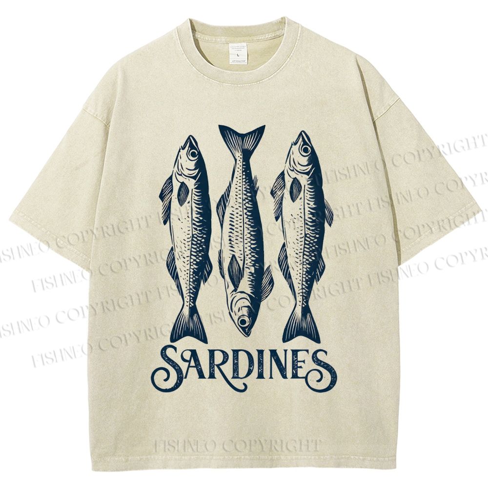 Unisex Sardines Printed Washed Tee