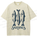 Unisex Sardines Printed Washed Tee