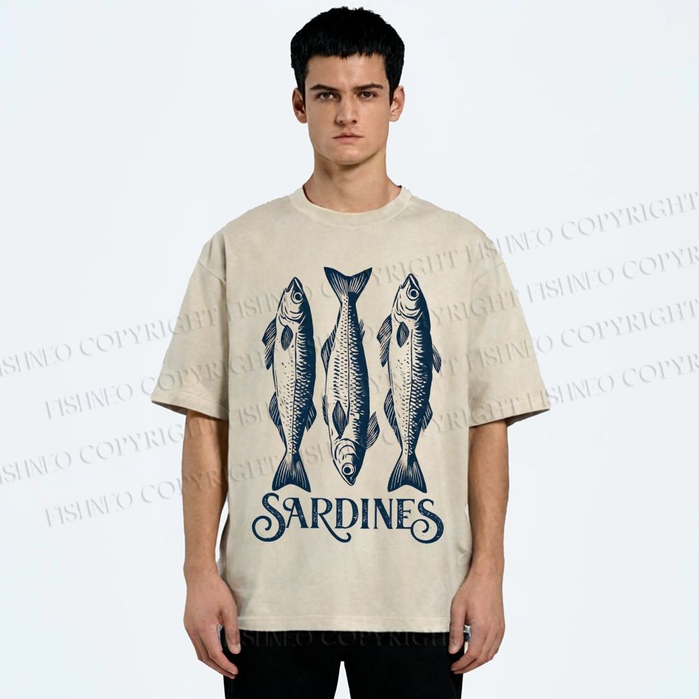 Unisex Sardines Printed Washed Tee