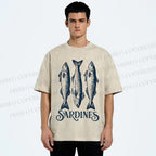 Unisex Sardines Printed Washed Tee