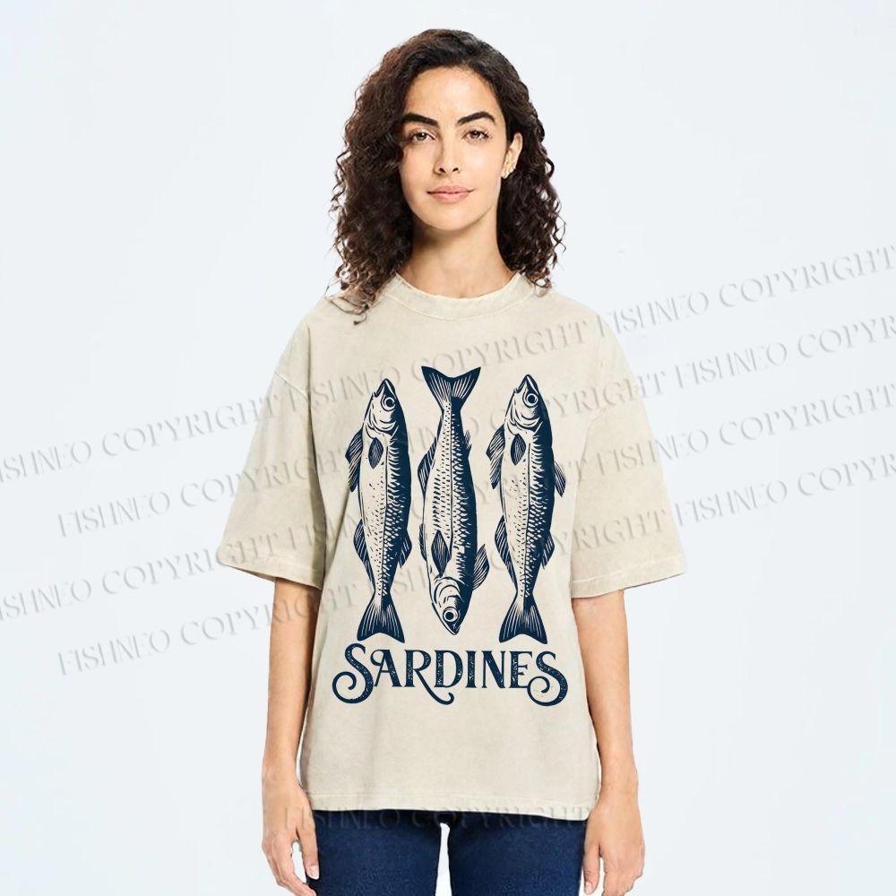 Unisex Sardines Printed Washed Tee