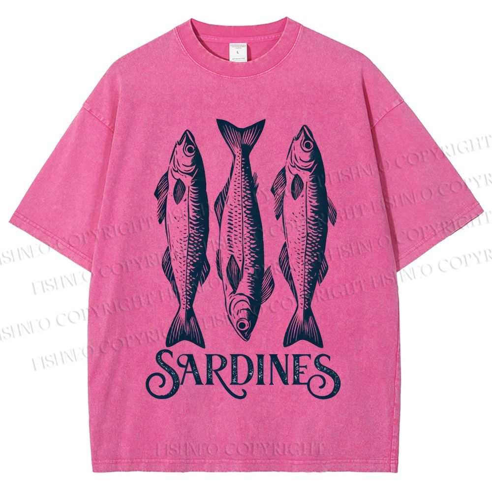 Unisex Sardines Printed Washed Tee