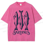 Unisex Sardines Printed Washed Tee