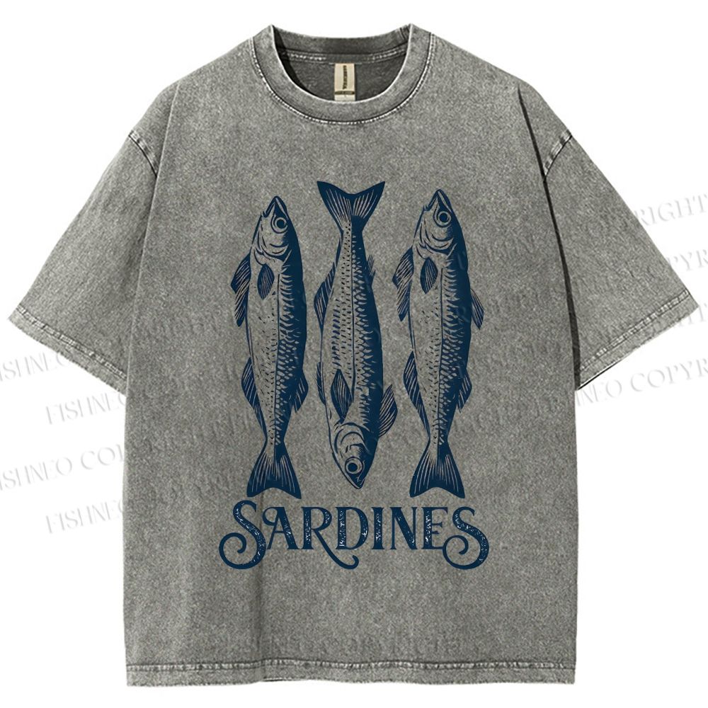 Unisex Sardines Printed Washed Tee