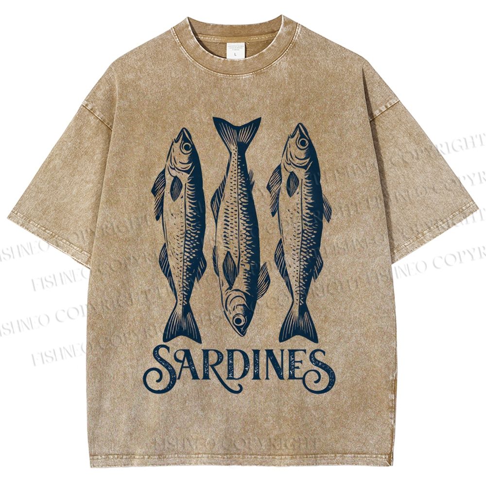 Unisex Sardines Printed Washed Tee