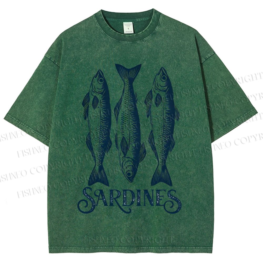Unisex Sardines Printed Washed Tee