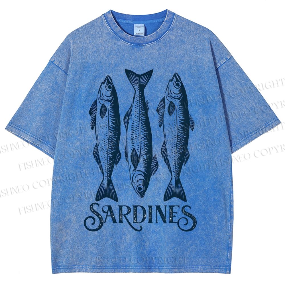 Unisex Sardines Printed Washed Tee