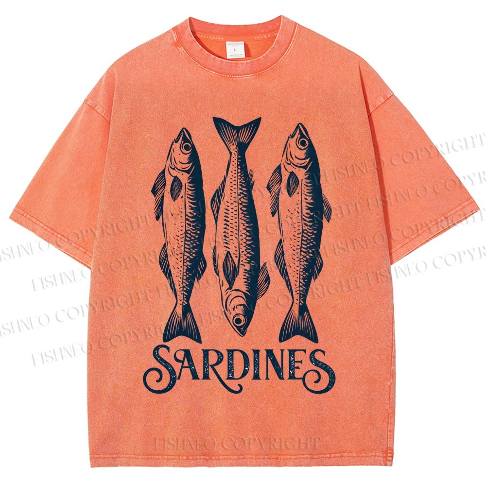 Unisex Sardines Printed Washed Tee