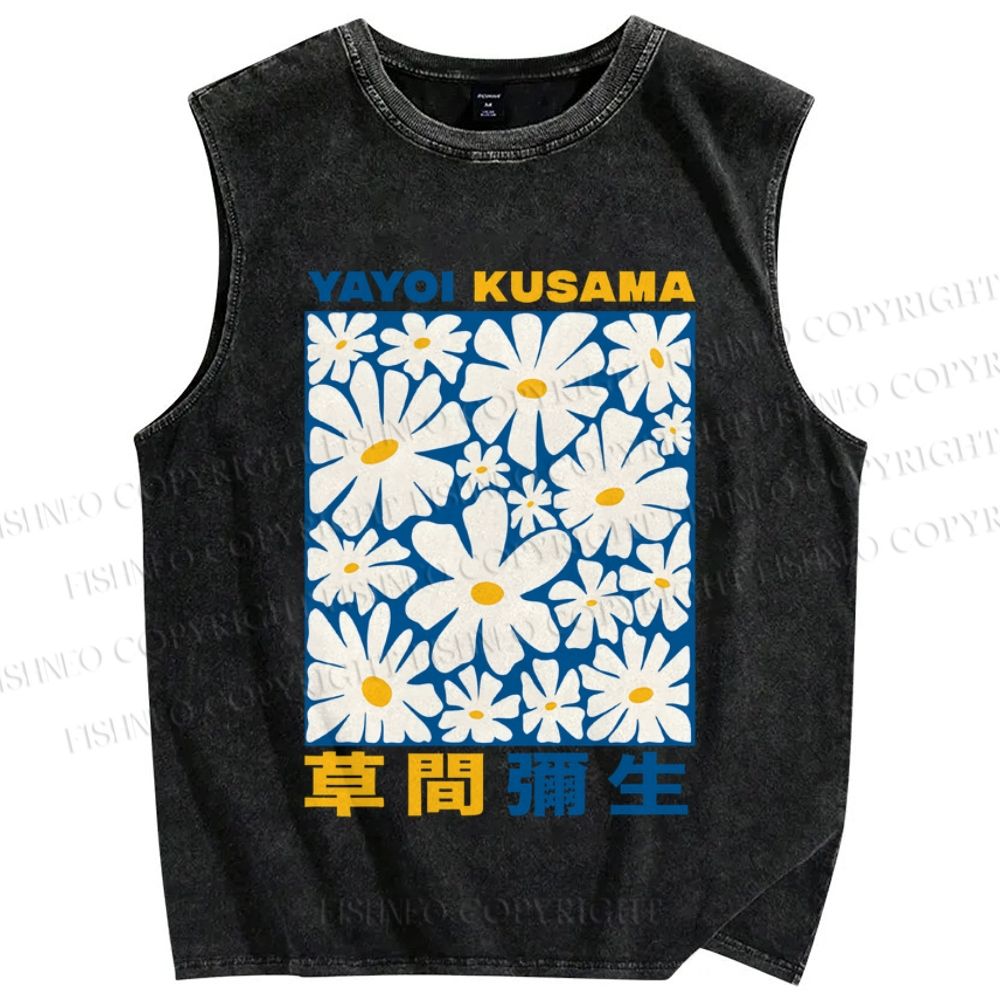 Unisex Yayoi Kusama Daisy Printed Washed Tank Top