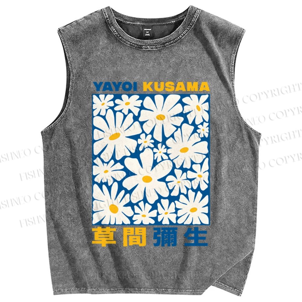 Unisex Yayoi Kusama Daisy Printed Washed Tank Top