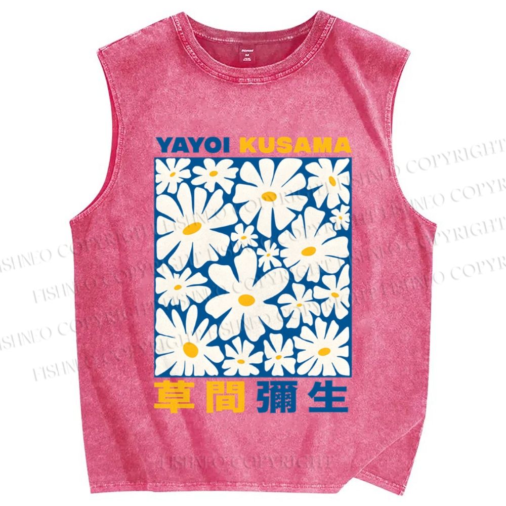 Unisex Yayoi Kusama Daisy Printed Washed Tank Top