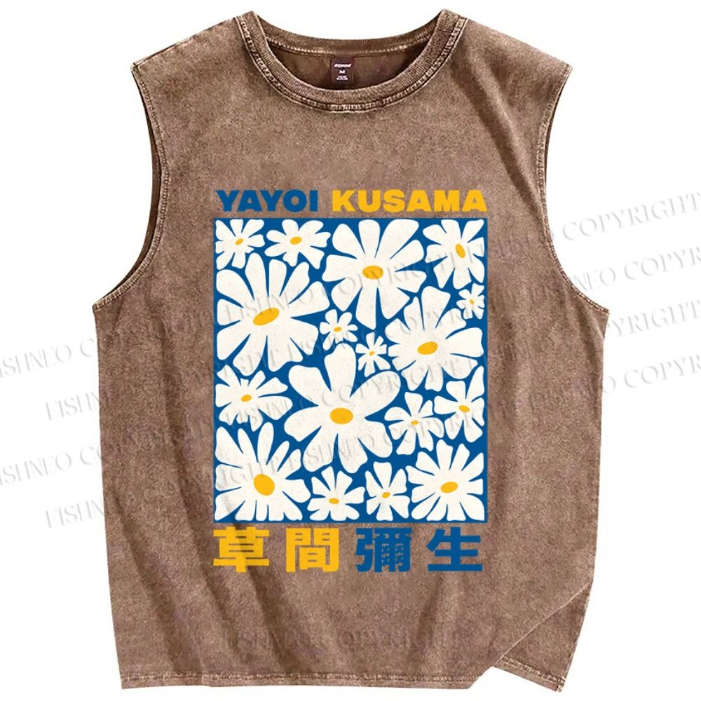 Unisex Yayoi Kusama Daisy Printed Washed Tank Top