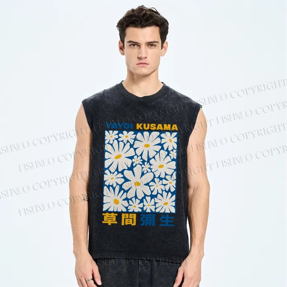 Unisex Yayoi Kusama Daisy Printed Washed Tank Top