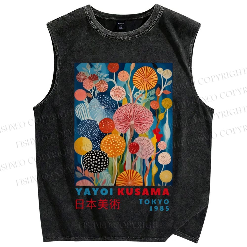 Unisex Yayoi Kusama Flowers Printed Washed Tank Top