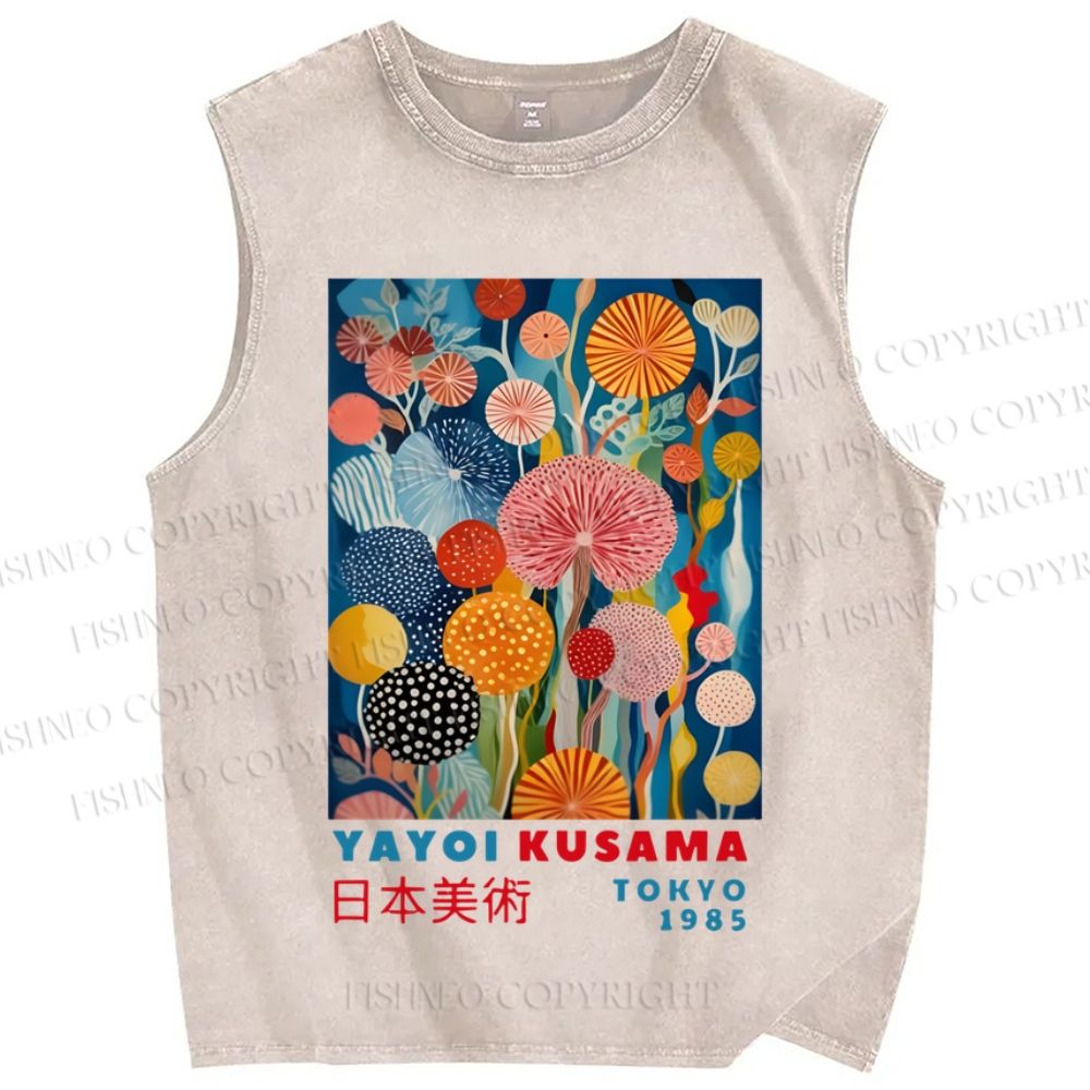 Unisex Yayoi Kusama Flowers Printed Washed Tank Top