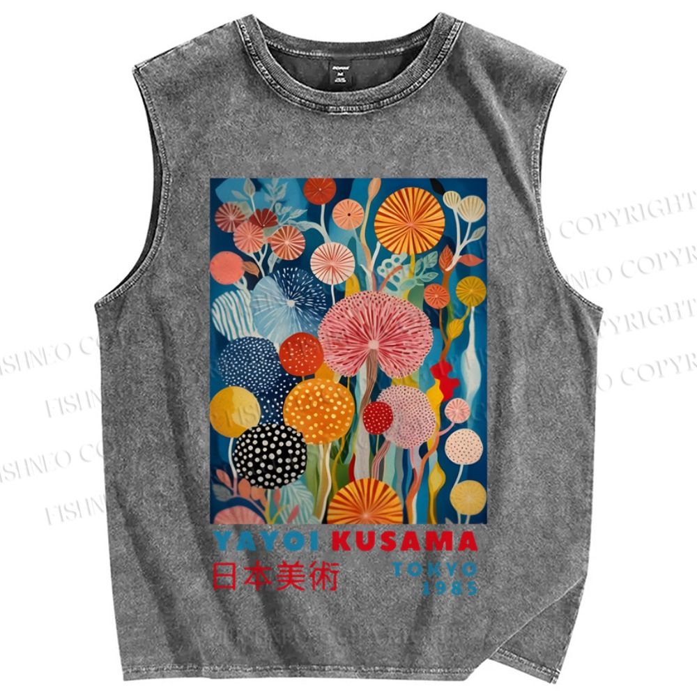 Unisex Yayoi Kusama Flowers Printed Washed Tank Top