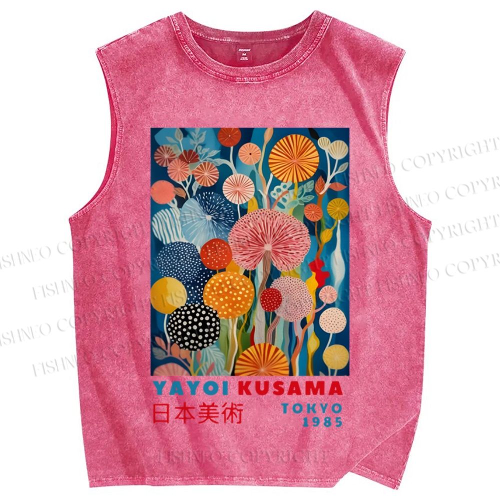 Unisex Yayoi Kusama Flowers Printed Washed Tank Top