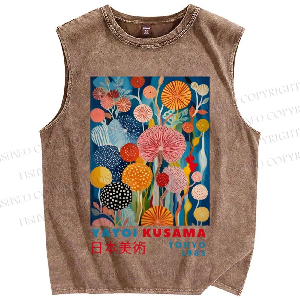 Unisex Yayoi Kusama Flowers Printed Washed Tank Top