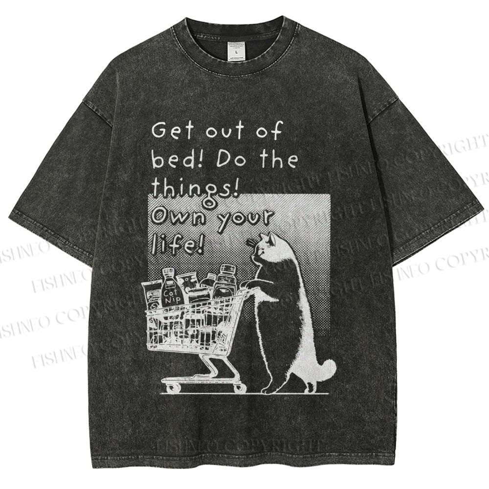 Unisex Own Your Life Cat Printed Washed Tee