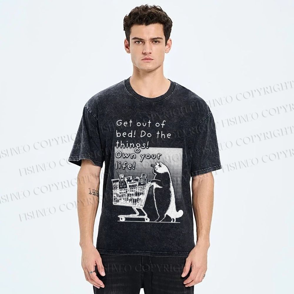Unisex Own Your Life Cat Printed Washed Tee