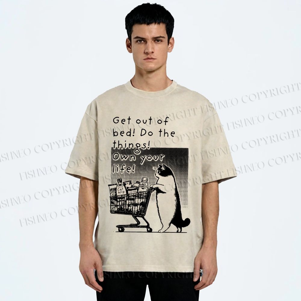 Unisex Own Your Life Cat Printed Washed Tee