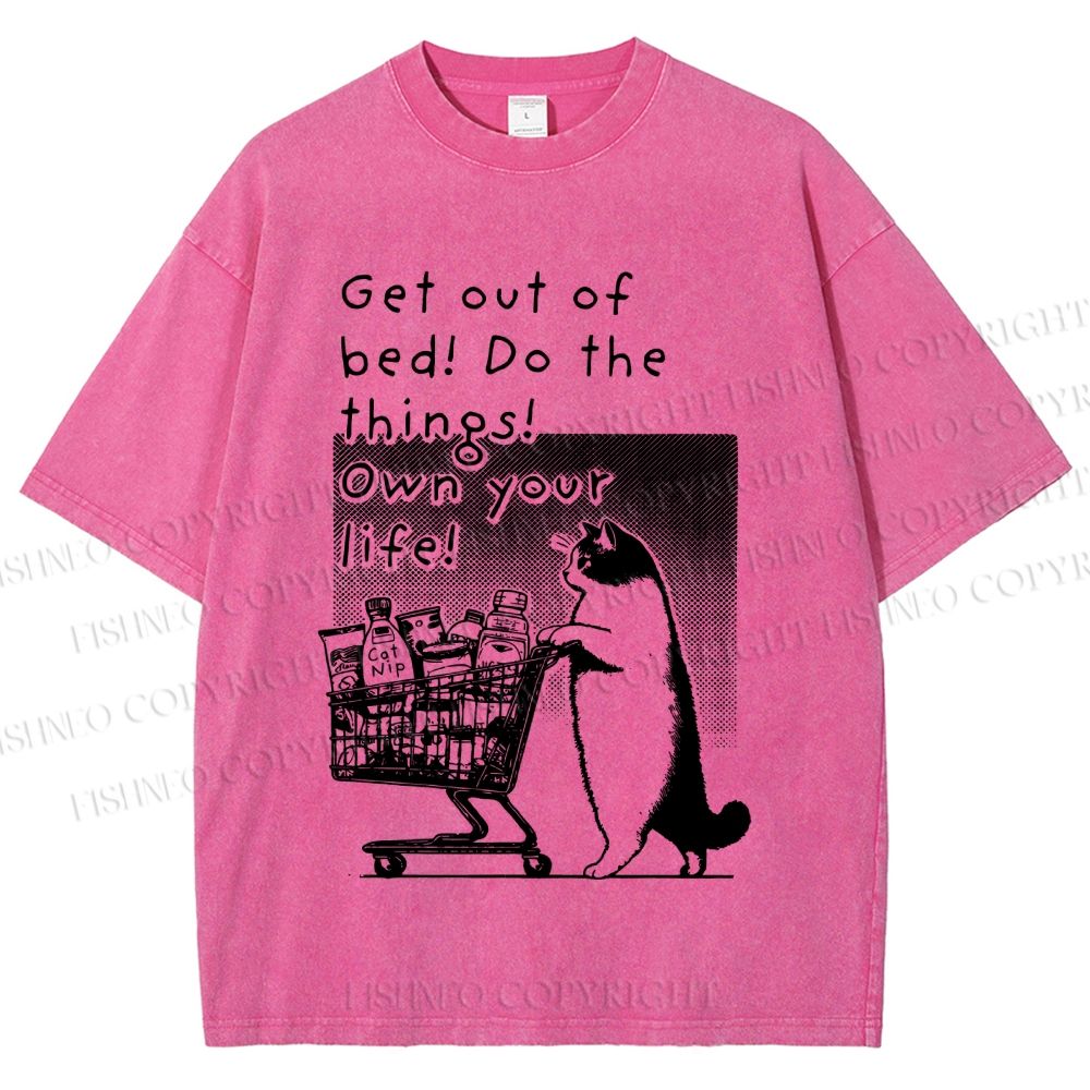 Unisex Own Your Life Cat Printed Washed Tee