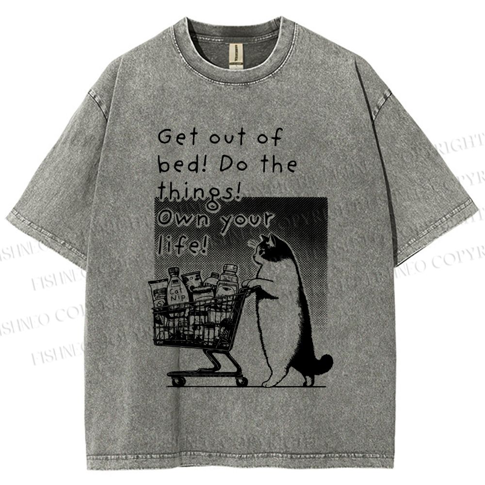Unisex Own Your Life Cat Printed Washed Tee