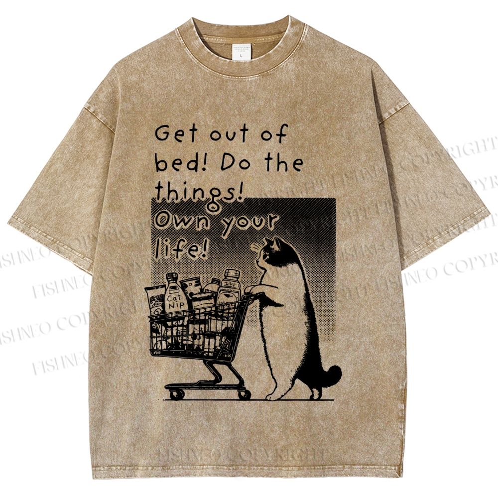 Unisex Own Your Life Cat Printed Washed Tee