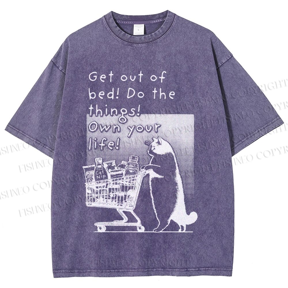 Unisex Own Your Life Cat Printed Washed Tee