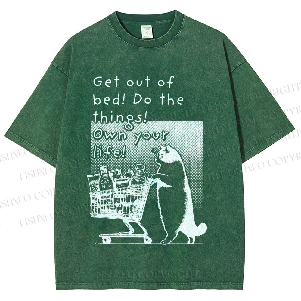 Unisex Own Your Life Cat Printed Washed Tee