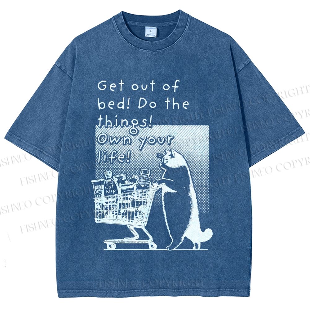 Unisex Own Your Life Cat Printed Washed Tee