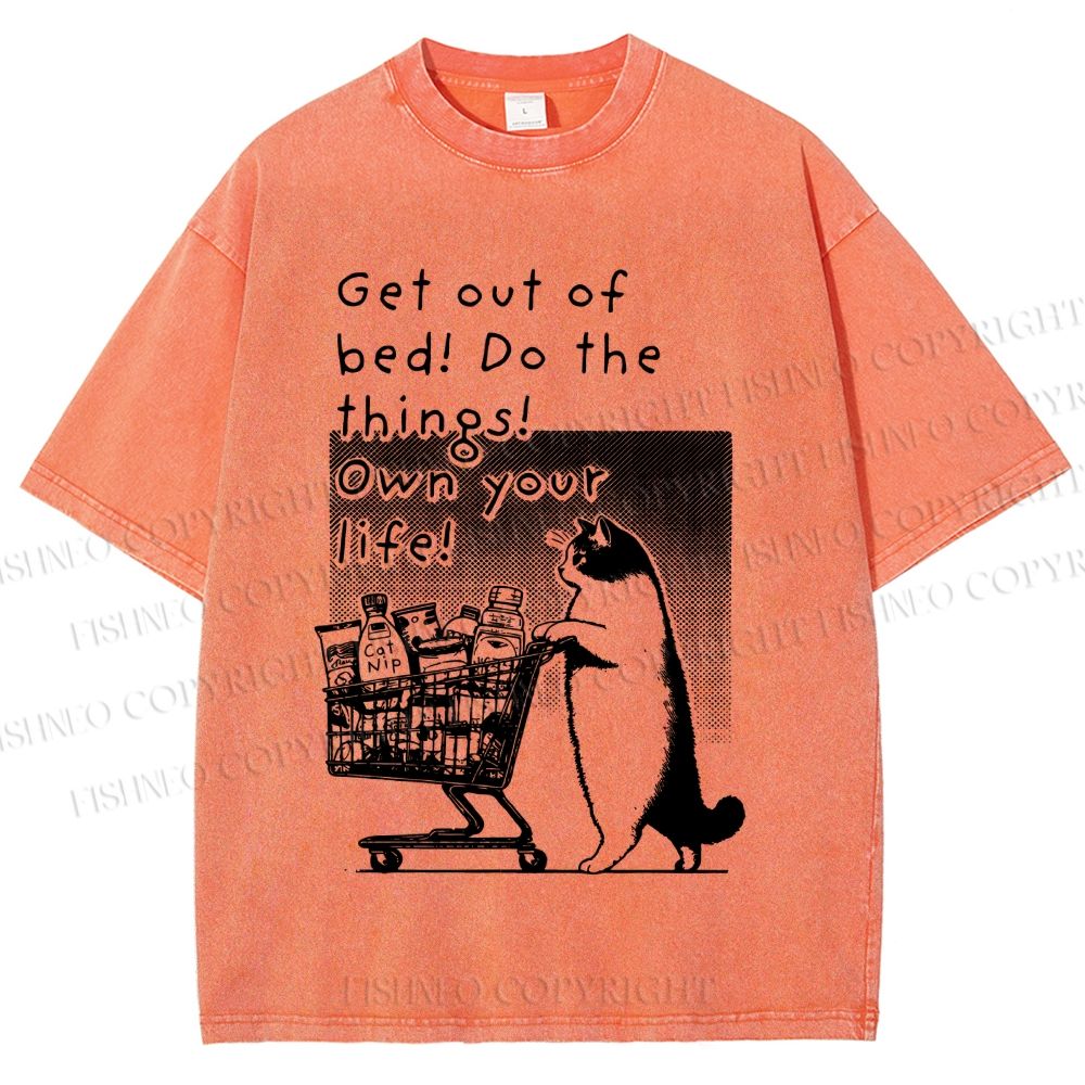 Unisex Own Your Life Cat Printed Washed Tee