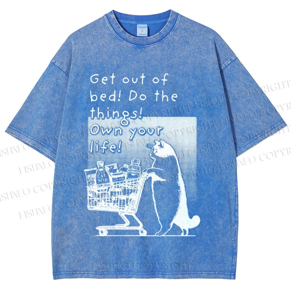 Unisex Own Your Life Cat Printed Washed Tee