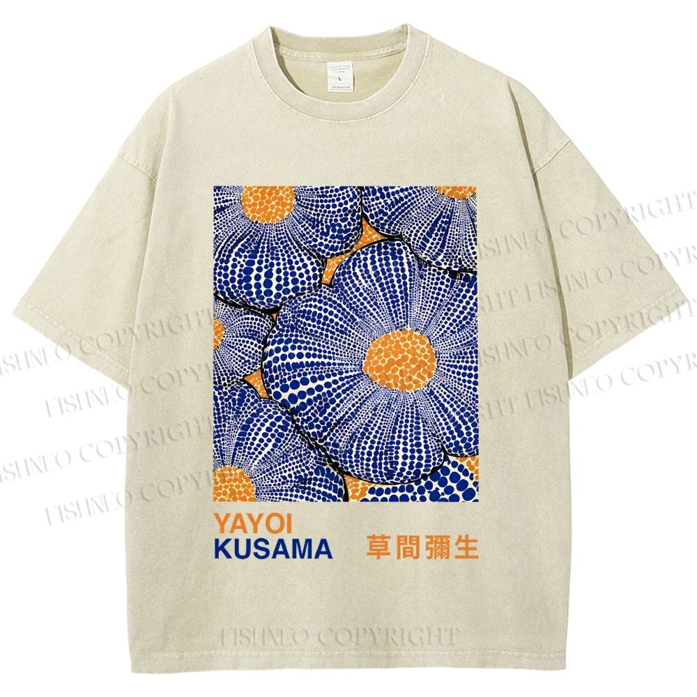 Unisex Yayoi Kusama Pumpkin Flowers Printed Washed Tee