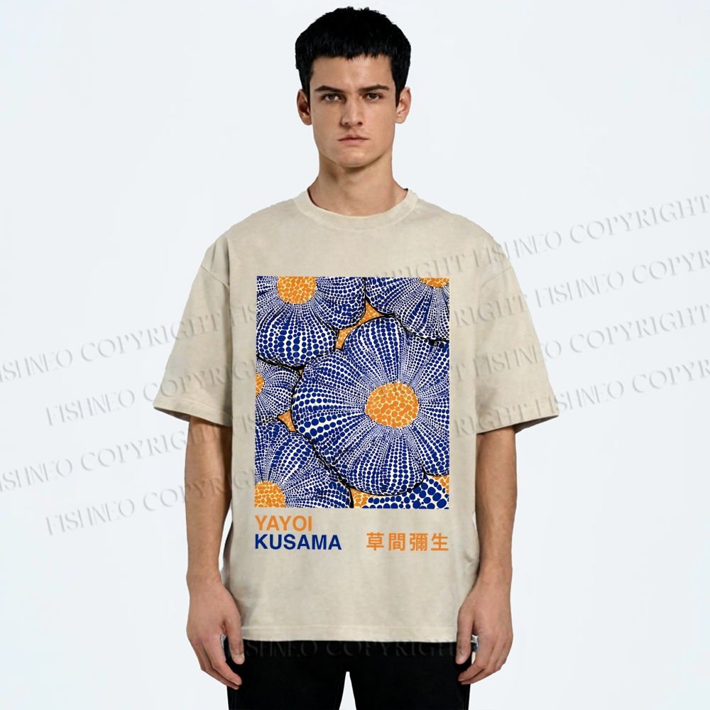 Unisex Yayoi Kusama Pumpkin Flowers Printed Washed Tee