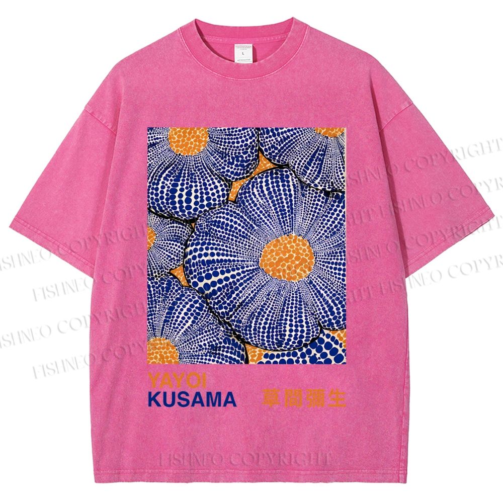 Unisex Yayoi Kusama Pumpkin Flowers Printed Washed Tee
