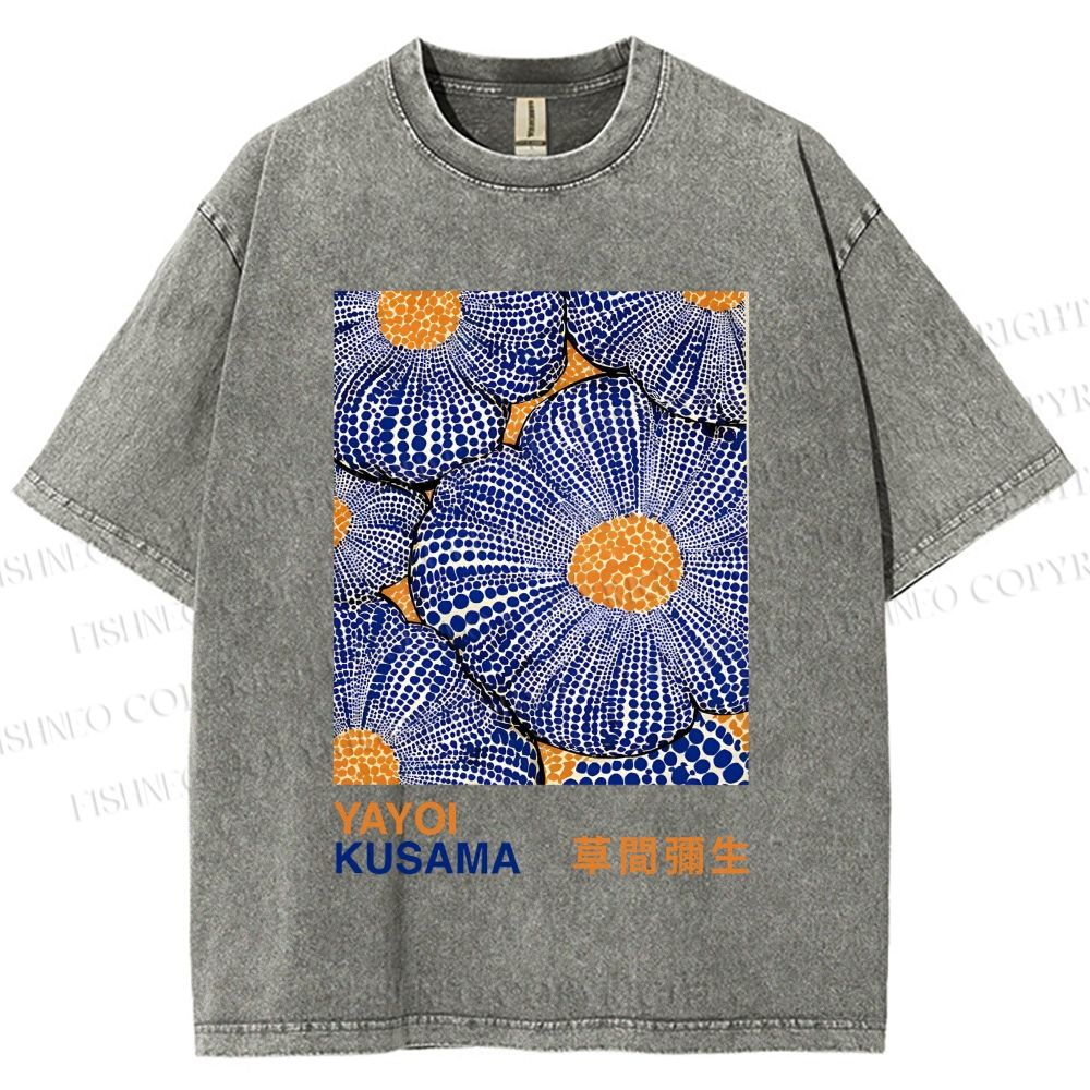 Unisex Yayoi Kusama Pumpkin Flowers Printed Washed Tee